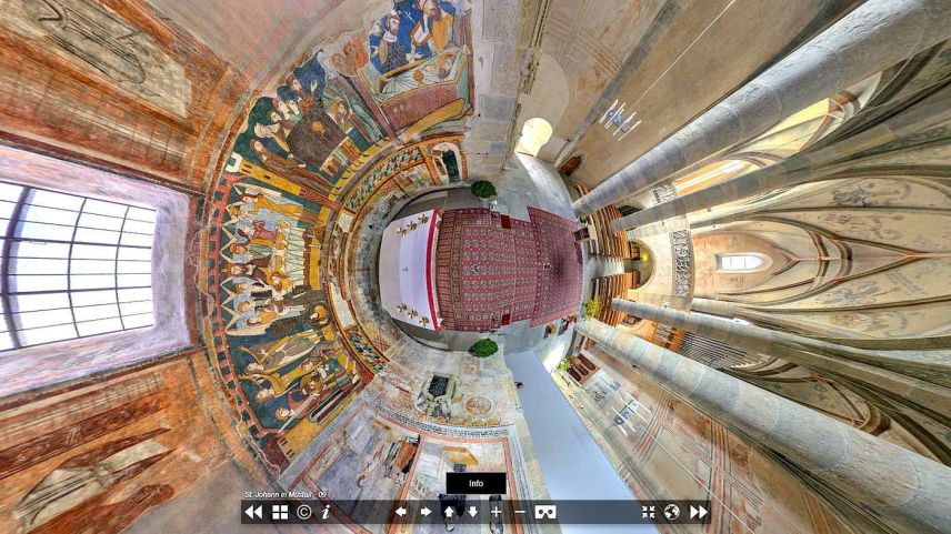 Fond la visita virtuala a la baselgia da la clostra Müstair as poja tilla verer eir da suringiò (fotografia: Spherea 3D).