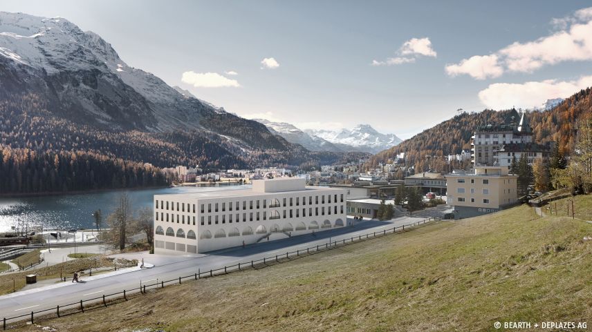 In einem Jahr soll Baubeginn für die Klinik Serletta Süd in St. Moritz sein. Visualisierung: Architekturbüro Bearth & Deplazes