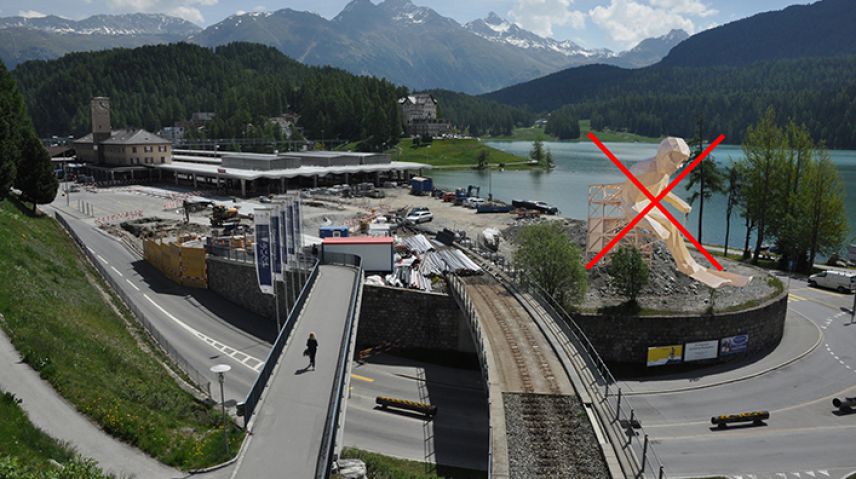 Keine Bleibe für Edy am Bahnhof St. Moritz             Foto: Fotomontage Engadiner Post