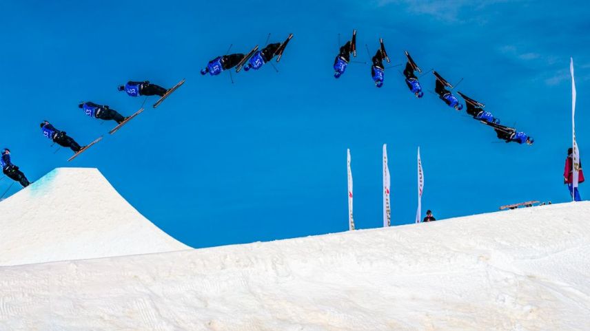 Am Samstag fand der Freeski-Weltcup auf dem Corvatsch statt, am Sonntag folgten der Snowboard-Weltcup. 	Foto: Fotoswiss / Giancarlo Cattaneo