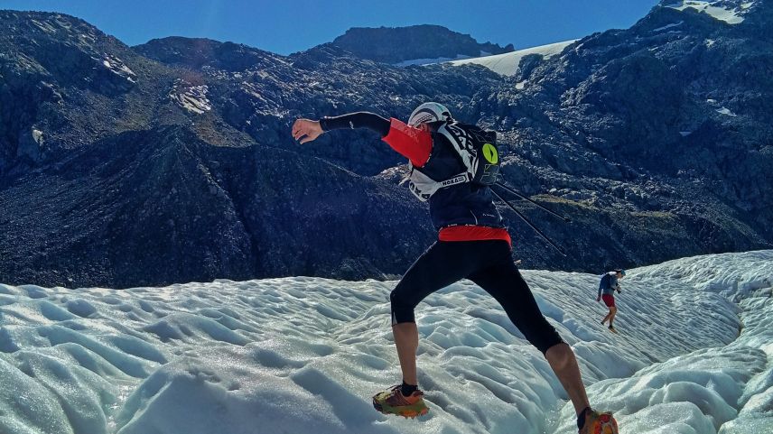 Der Marathon der Bernina Ultraks führt über die Gletscherlandschaft des Berninamassivs.	Foto: Denise Kley