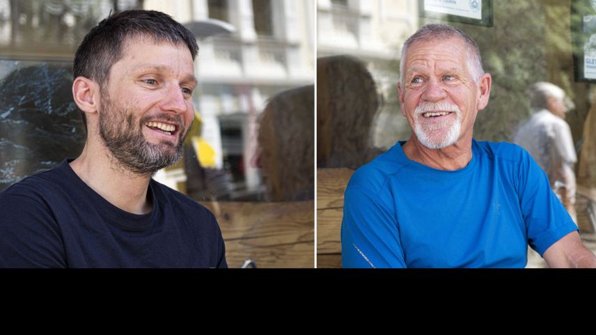 Gian Luck ist Präsident des Bündner Bergführerverband und leitet die Bergsteigerschule Pontresina (links). Der 68-jährige Paul Brunner ist mittlerweile pensioniert, doch immer noch privat auf Bergtouren unterwegs. Fotos: Denise Kley