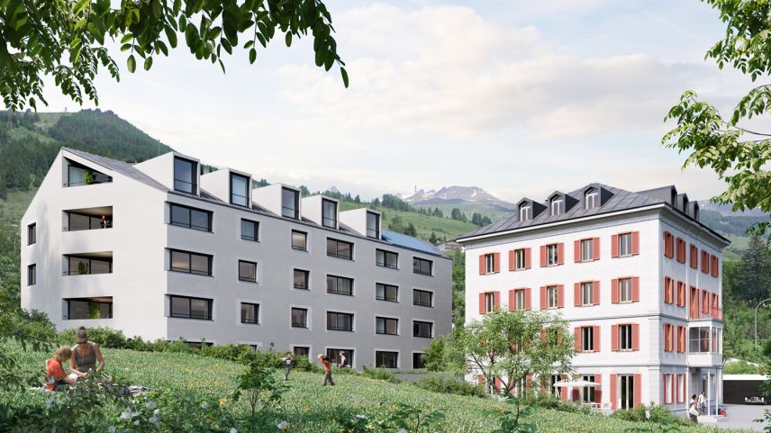Las abitaziuns per indigens da la Residenza Lischana dessan esser prontas per Nadal 2023 (illustraziun: Eiffage Suisse AG).