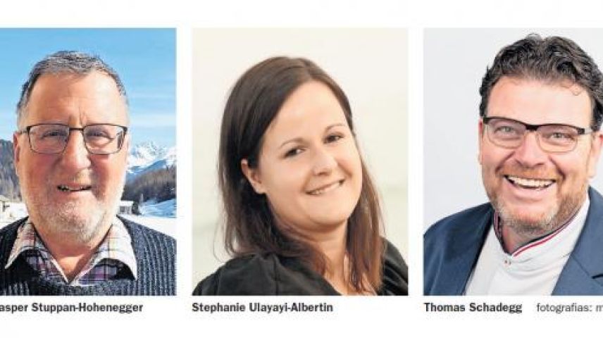 Chasper Stuppan-Hohenegger, Stephanie Ulayayi-Albertin e Thomas Schadegg sun gnüts elets (fotografia: mad). 