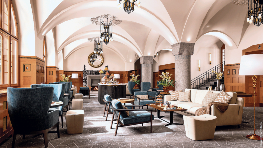  Eine Visualisierung der neuen Lobby im komplett sanierten Hotel «Grace La Margna».Foto: z. Vfg.