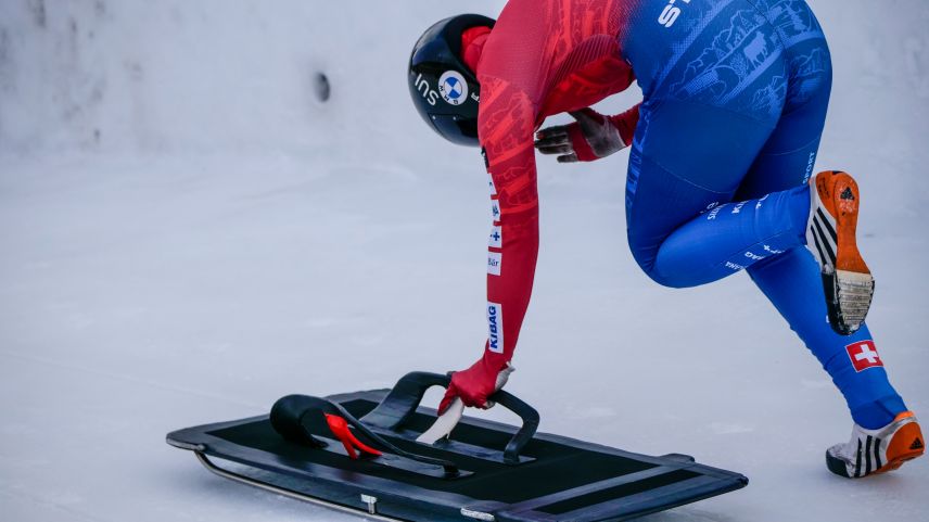 Sara Schmied beim Start zum letzten Trainingslauf der Skeleton-WM in St.Moritz. Foto: Jon Duschletta