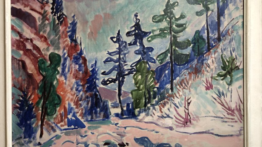 Ausschnitt aus Turo Pedrettis Gemälde "Innschlucht im Winter", das aktuell im Sils Museum zu sehen ist. Foto: Marie-Claire Jur