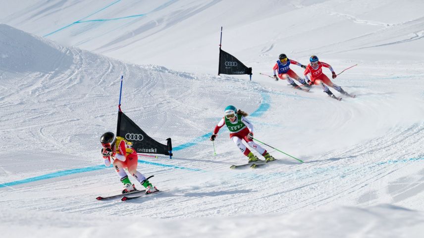 Skicross Europa Cup im Rahmen der Audi Skicross Tour 2023, Corviglia, St. Moritz. Foto: Ruedi Flück