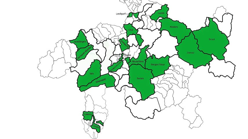 Il Grischun ha daspö quist on amo 100 cumüns. Quels verds han fusiunà i’ls ultims desch ons (illustraziun: Uffizi da cumüns dal Grischun)