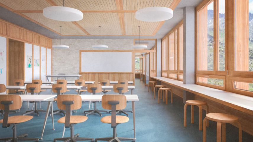 Die Primarschule. Visualisierung: Quelle ARGE Albertin Architekten Haldenstein / OG 27 St. Moritz