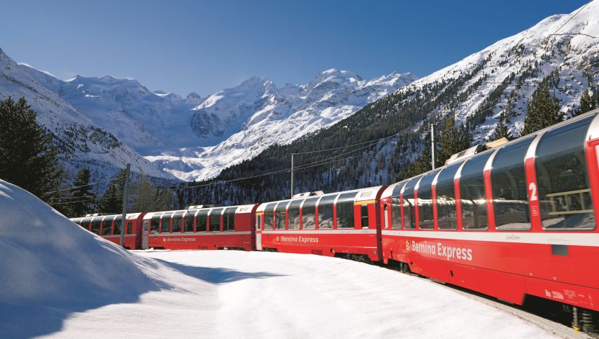 Bernina Express in der Montebello-Kurve. Foto: RhB
