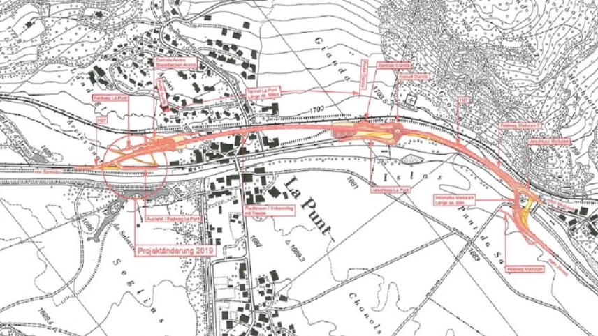 Las lavuors vi dal sviamaint da La Punt Chamues-ch dessan cumanzer dal 2025. Scha tuot vo bain alura passan dal 2033 ils prüms autos tres il nouv tunnel (fotografia: mad).