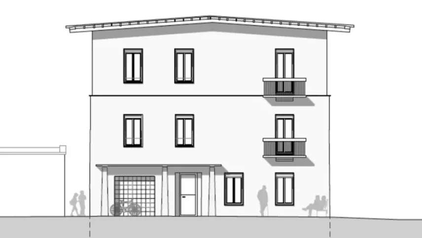 Visualisaziun dal proget da renovaziun da la scoula Ramosch, ingio chi vegnan realisadas set abitaziuns per indigens (Visualisaziun: Urs Padrun).