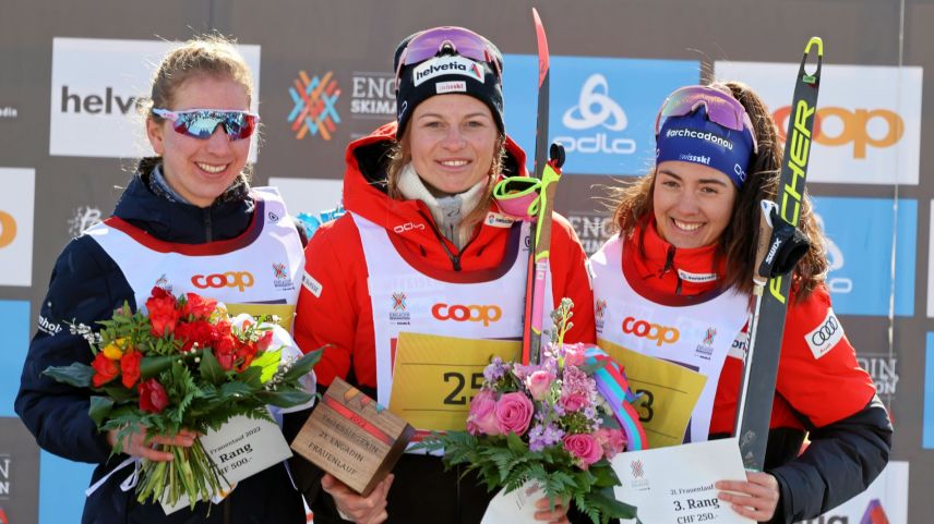 Désirée Steiner gewinnt den Frauenlauf vor Maria Adele Zampa und Giuliana Werro aus Zernez (Foto: Swiss-Image/Andy Mettler)