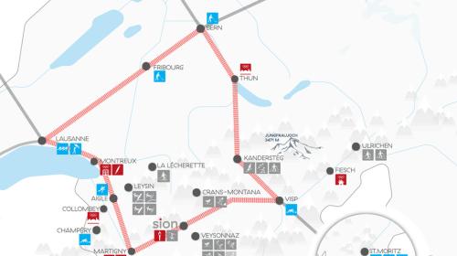 Die grobe Übersicht über die vorgesehenen Austragungsorte der Olympischen und Paralympischen Winterspiele «Sion 2026» mit den einzelnen Disziplinen und den Standorten von grösseren Infrastrukturbauten. Grafik: www.sion2026.ch