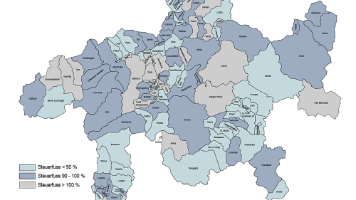 Üna survista dals peis d’impostas i’l Grischun da l’on 2020 (grafica: Uffizi da cumüns GR).