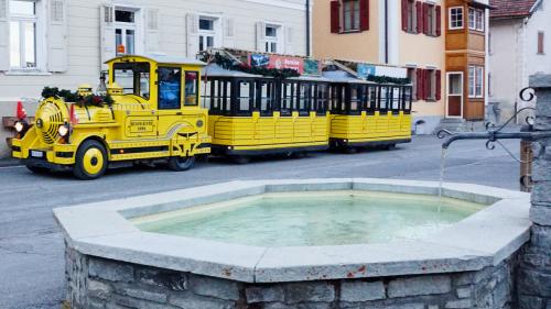 Il tren d'inviern gira la bunura e la saira tras il cumün da Zernez e maina als giasts dals hotels oura in staziun (fotografias: Jon Duschletta).