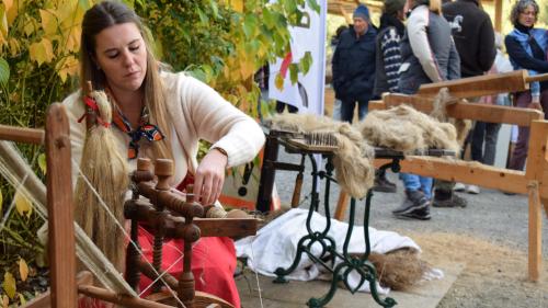 Den Anwesenden wurde eine Vorführung der Flachsspinnerei geboten. Fotos: Imke Marggraf