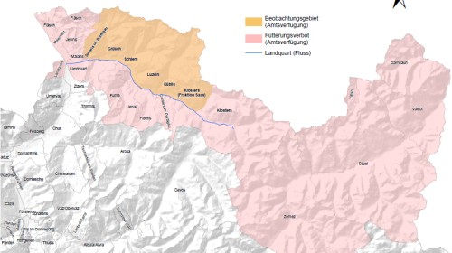 Die Karte mit dem Beobachtungsgebiet und dem Fütterungsverbot. Grafik: z. Vfg