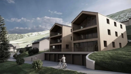 Visualisaziun dal proget cun ses abitaziuns per indigenas ed indigens a Ftan, cunter il qual ils seguond dmurants han fat recuors (fotografia: Cadonau büro d’architectura SA).