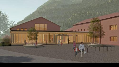 Visualisaziun dal proget da renovaziun pella scoula a Müstair. Quel dess cuostar 6,9 milliuns francs e gnir realisà a partir da quist utuon (visualisaziun: mad).