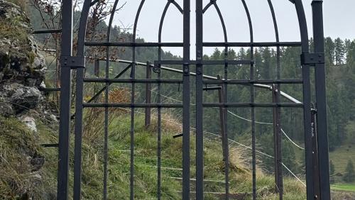 Sül mot da la ruina Steinsberg sur Ardez es gnü installà quist utuon ün portal da fier battü i’l stil medieval (fotografia: Martin Camichel).