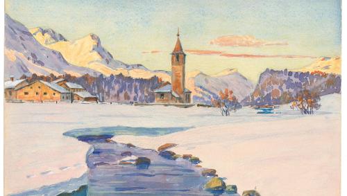 Ein Aquarell von Sils Baselgia im Winter um 1930. Etwas mehr als hundert Jahre zuvor sah es laut Paul Robbi auch im Sommer ähnlich weiss aus. Foto/Aquarell: Anton Christoffel / Kulturarchiv Oberengadin