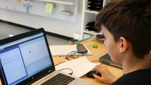 Mit verschiedenen Kommandos kann man die Schildkröte bewegen, welche bei jeder Bewegung eine Spur hinterlässt. (Foto: Muriel Wolfisberg)