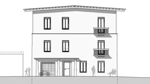 Visualisaziun dal proget da renovaziun da la scoula Ramosch, ingio chi vegnan realisadas set abitaziuns per indigens (Visualisaziun: Urs Padrun).