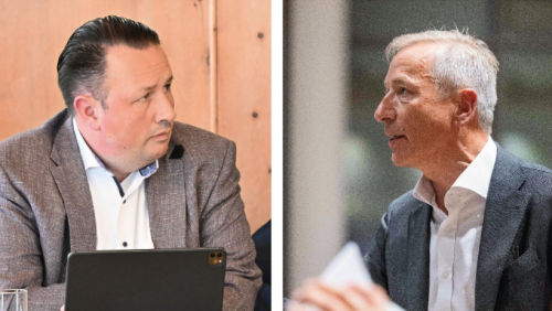 Claudio Dietrich, Vorsitzender der Flughafenkonferenz (links) und Cornel Widmer, Präsident der GPK S-chanf. Fotos: Reto Stifel und Jean-Marie Delnon