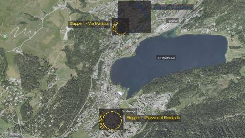 Das Projekt würde in einer ersten Etappe an der Via Maistra und der Plazza dal Rosatsch umgesetzt. Visualisierung: enea landscape design