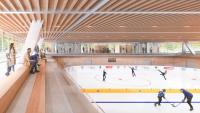 Die Innenansicht der geplanten Eishalle. Visualisierung Penzel Valier AG/Gemeinde St. Moritz